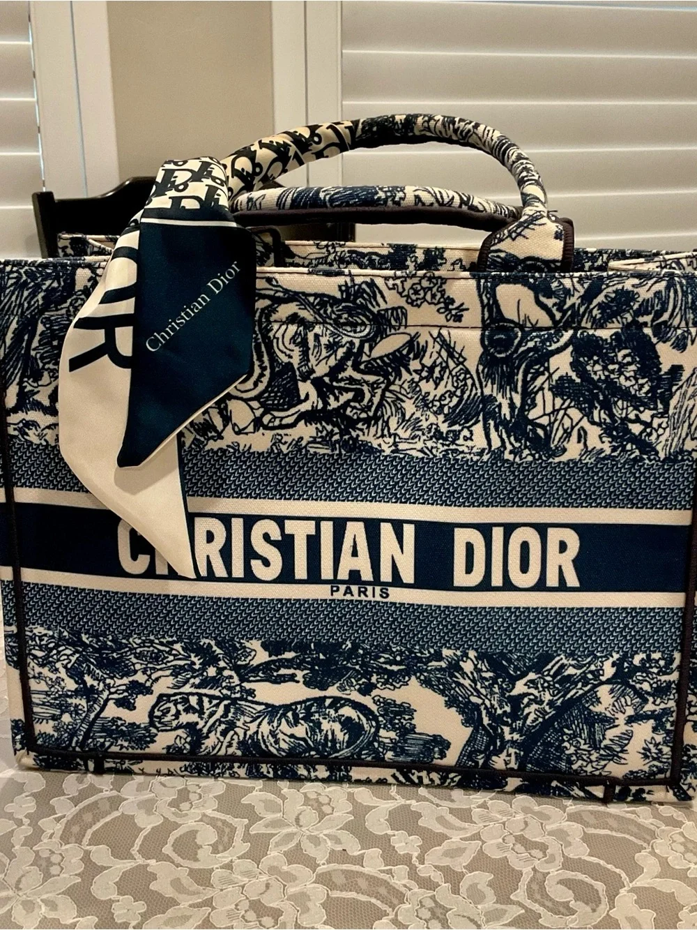 Dior letters  Toile Canvas Tote in Navy and Ivory medium size .